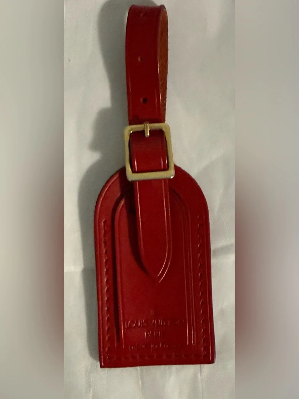 Louis Vuitton Red Leather Mini luggage Tag with Gold tone hardware! Like New